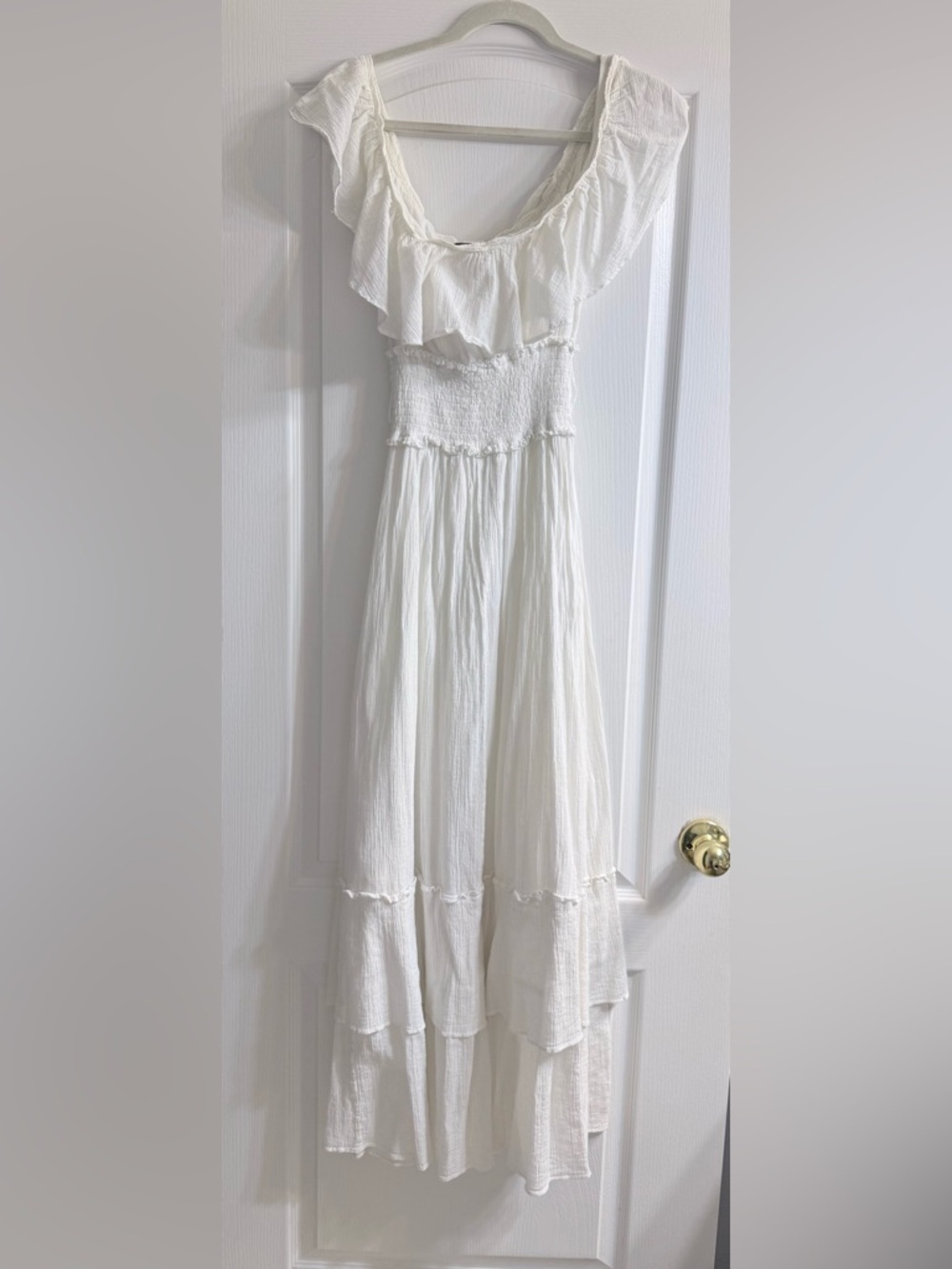 Chelsea & Theodore White Ruffled Maxi Dress